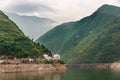 White buildings on bend in Wu Gorge, Guandukou, China Royalty Free Stock Photo