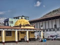 White buildings on the square in Santiago Atitlan, Guatemala