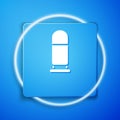 White Bullet icon isolated on blue background. Blue square button. Vector