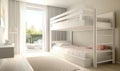 A white bunk bed with a white comforter and pink pillows Royalty Free Stock Photo