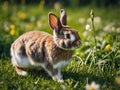 White Bunny isolated in the field Royalty Free Stock Photo