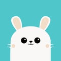 White bunny rabbit hare silhouette icon. Funny smiling face head. Happy Easter. Pink cheeks. Cute kawaii cartoon baby character.