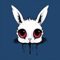 Evil White Rabbit Head With Red Eyes - Dripping Paint Kawaii Art