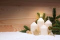 White burning candle for the first advent. Royalty Free Stock Photo