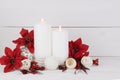 White burning Christmas candle background with copy space Royalty Free Stock Photo