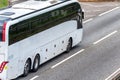 White bus coach on uk motorway in fast motion Royalty Free Stock Photo