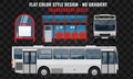 White bus. Side and front view. Cool modern flat design public transport. Bus stop structure and city bus