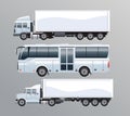 White bus and trucks public transport vehicles Royalty Free Stock Photo