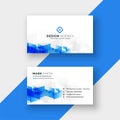 White business card with abstract blue shapes