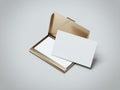 White business cards with golden holder. 3d rendering