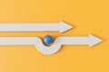 A white business direction arrow moves around an obstacle that is in its path. 3D Rendering