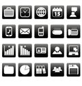 White business icons on black squares