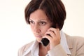 White businesswoman with handy, unhappy Royalty Free Stock Photo