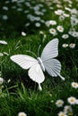 White butterflies and daisies in the meadow,Generative AI Royalty Free Stock Photo