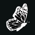 White butterfly on black background. Tatoo vector illustration.