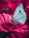 White butterfly feeding on red gerbera flower. Royalty Free Stock Photo