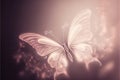 a white butterfly flying through the air with bubbles on it\'s wings and a pink background with bubbl