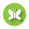 White Butterfly icon isolated with long shadow. Green circle button. Vector Royalty Free Stock Photo