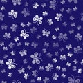 White Butterfly icon isolated seamless pattern on blue background. Vector Royalty Free Stock Photo