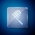 White Butterfly net icon isolated on blue background. Square glass panels. Vector