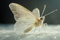 White butterfly perched on icy surface, showcasing delicate wings Royalty Free Stock Photo