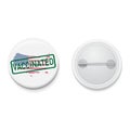 White button badge COVID-19 VACCINE campaign United States map with VACINATED stamp