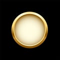 White button in round gold frame, 3d shiny metal golden circle on green push click button Royalty Free Stock Photo