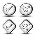 White buttons with black line simple check mark symbols, square and circle buttons