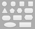White buttons. Blank tags, white clear badge. Round square circle application button plastic 3d vector isolated shapes Royalty Free Stock Photo