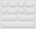 White buttons. Oval round rectangle circle square icons app shape, sign plastic 3d realistic web interface elements