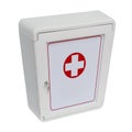 White cabinet for first aid medical supplies, perspective view, isolated on white Royalty Free Stock Photo