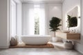 home bathroom luxury bathtub white modern wood house architecture tub interior. Generative AI. Royalty Free Stock Photo