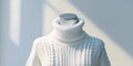 A white cable knit turtleneck sweater displayed on a mannequin. Royalty Free Stock Photo