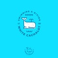 White cachalot logo. Swimming and diving goods or online shop.