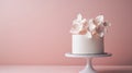 Wedding Cake with White Flowers, Minimalist Pink Background Royalty Free Stock Photo
