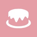 White Cake logo of bakery. Cupcake dessert on pink background