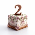 Photorealistic Number Two Cake In Light Magenta And Light Bronze