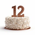 Sepia Tone Number 12 Cake On White Background