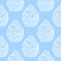 White cakes on blue sky background seamless pattern Royalty Free Stock Photo