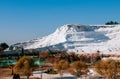 White calcium limestone landscape and thermal pool in Pamukkale, Denizili, Turkey Royalty Free Stock Photo