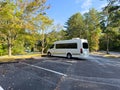 A white camper van in a parking lot near Tallulah Falls, Georgia USA Royalty Free Stock Photo