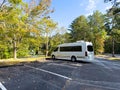 A white camper van in a parking lot near Tallulah Falls, Georgia USA Royalty Free Stock Photo