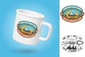 White camping cup. Realistic mug mockup template with sample design. One day i will say, i did it. Rock Climbing club Royalty Free Stock Photo