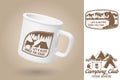 White camping cup. Realistic mug mockup template with sample design. Vector 3d illustration. Let's sleep under the Royalty Free Stock Photo