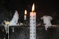 White candle and black Japanese good meaning text for worship and pray to Inari god.