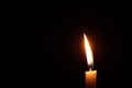 White candle flame closes upon a black background, Candle Burning in the Dark with lights glow, The burning candle`s flame with l Royalty Free Stock Photo