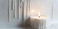 White candle melting on a smooth surface with wax dripping down in a serene setting Royalty Free Stock Photo