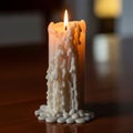 Partially burned, with intricate wax drippings down its side, creating a Royalty Free Stock Photo