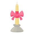 White candle with pink bow in candlestick icon