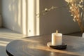 White Candle on Wooden Table Royalty Free Stock Photo